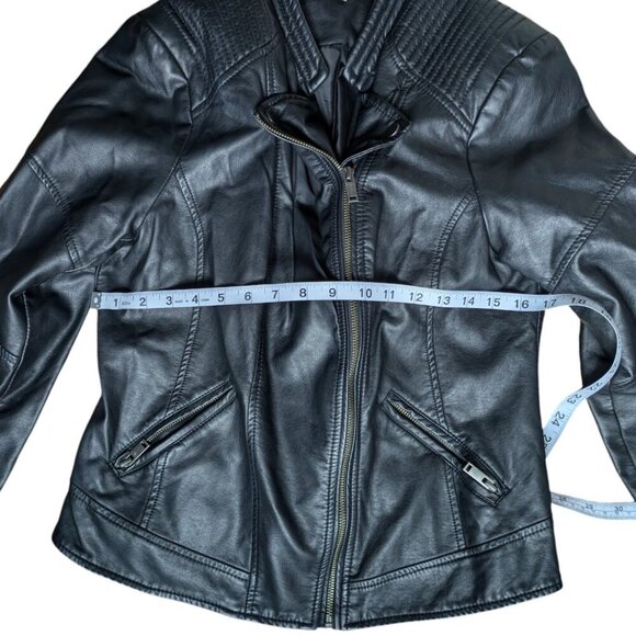 Simons Classic Black Faux Leather Jacket with Slim Fit, Women Large - Picture 4 of 8